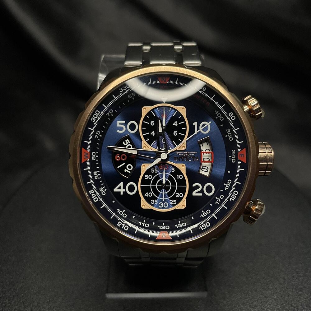 Invicta Men's 48mm AVIATOR Chronograph BLUE DIAL Silver/Rose Tone SS Watch